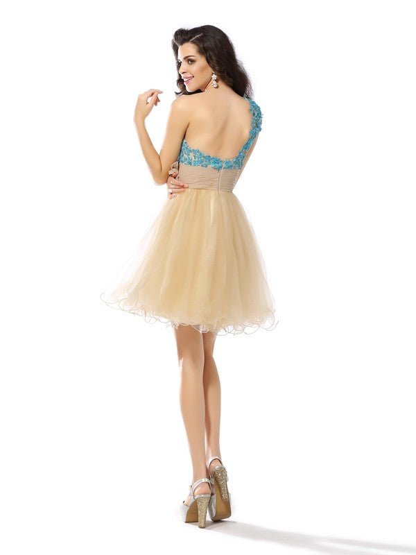 NumberSea - A - Line/Princess One - Shoulder Applique Sleeveless Short Net Cocktail Dresses