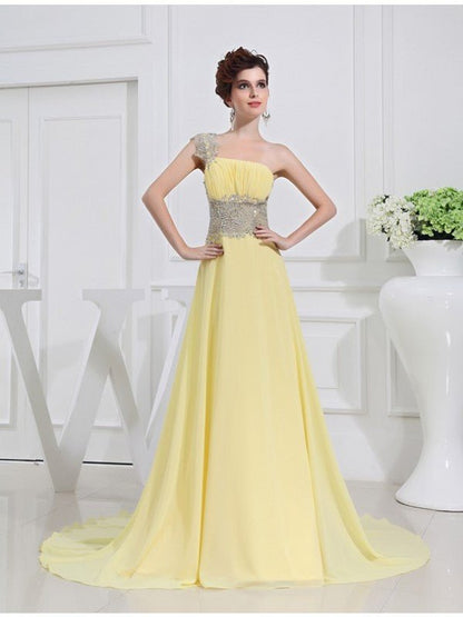 NumberSea - A - Line/Princess One - shoulder Beading Appliques Chiffon Dresses