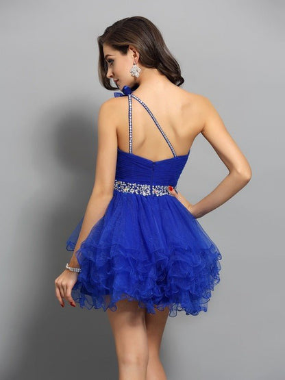 NumberSea - A - Line/Princess One - Shoulder Beading Sleeveless Short Organza Cocktail Dresses