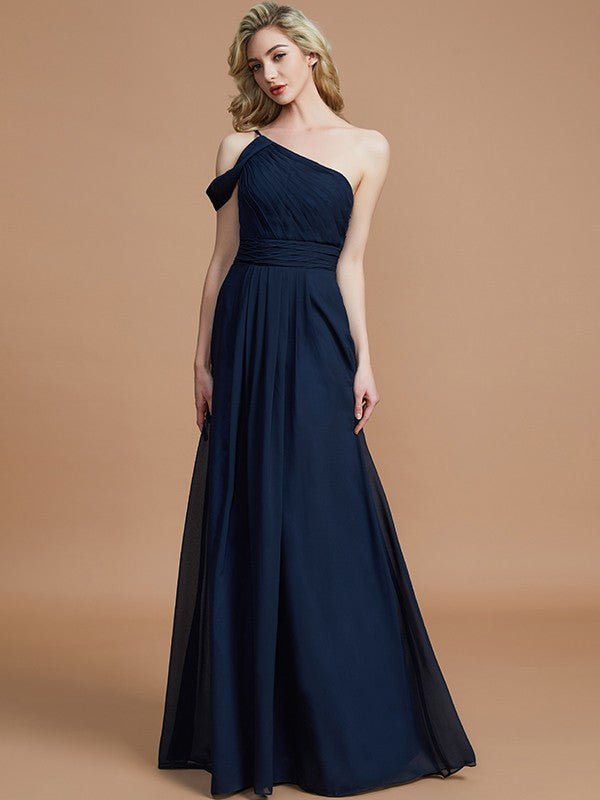 NumberSea - A - Line/Princess One - Shoulder Floor - Length Chiffon Sleeveless Bridesmaid Dresses