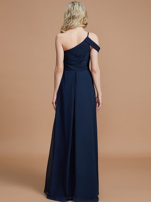 NumberSea - A - Line/Princess One - Shoulder Floor - Length Chiffon Sleeveless Bridesmaid Dresses