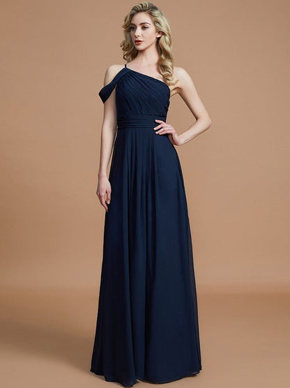 NumberSea - A - Line/Princess One - Shoulder Floor - Length Chiffon Sleeveless Bridesmaid Dresses