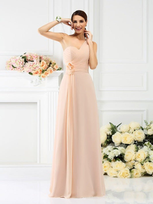 NumberSea - A - Line/Princess One - Shoulder Pleats Sleeveless Long Chiffon Bridesmaid Dresses