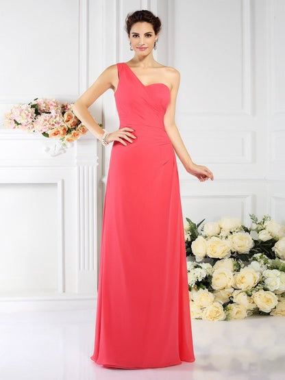 NumberSea - A - Line/Princess One - Shoulder Pleats Sleeveless Long Chiffon Bridesmaid Dresses