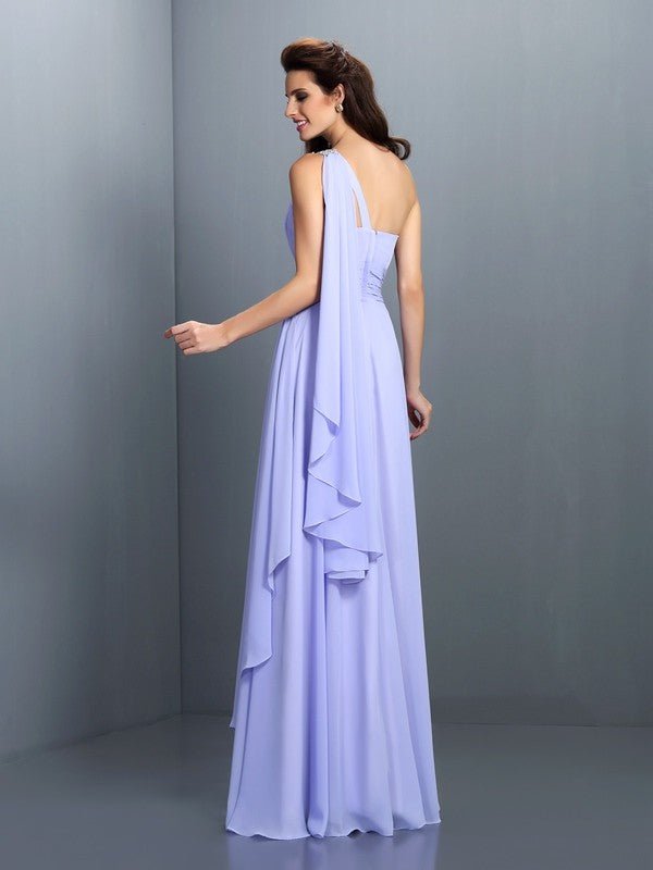 NumberSea - A - Line/Princess One - Shoulder Pleats Sleeveless Long Chiffon Bridesmaid Dresses