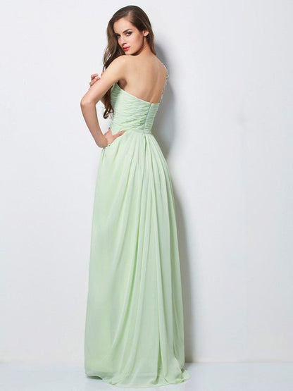 NumberSea - A - Line/Princess One - Shoulder Sleeveless Applique Long Chiffon Dresses