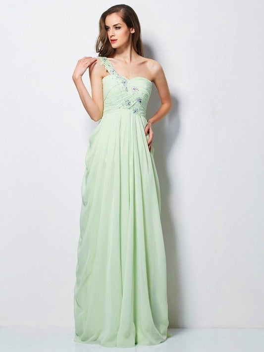 NumberSea - A - Line/Princess One - Shoulder Sleeveless Applique Long Chiffon Dresses