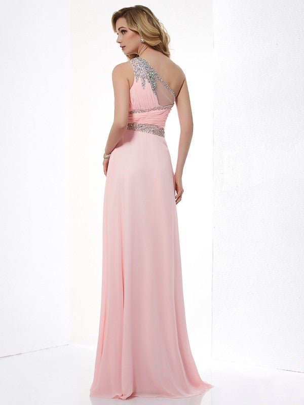 NumberSea - A - Line/Princess One - Shoulder Sleeveless Beading Chiffon Long Dresses