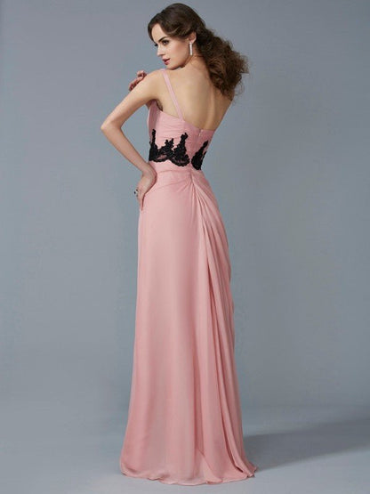 NumberSea - A - Line/Princess One - Shoulder Sleeveless Beading Long Applique Chiffon Dresses