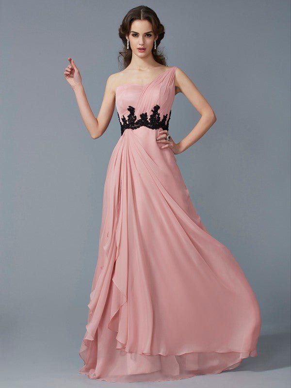 NumberSea - A - Line/Princess One - Shoulder Sleeveless Beading Long Applique Chiffon Dresses