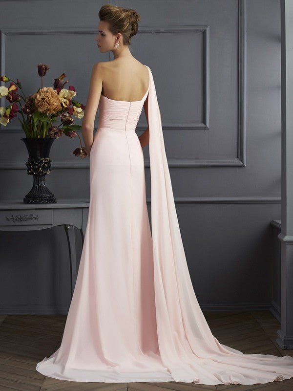 NumberSea - A - Line/Princess One - Shoulder Sleeveless Beading Long Chiffon Dresses