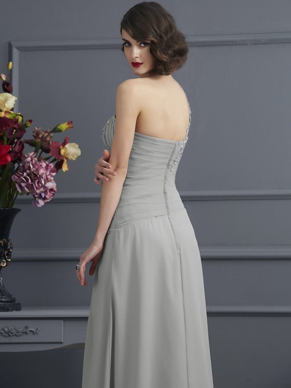 NumberSea - A - Line/Princess One - Shoulder Sleeveless Beading Long Chiffon Mother of the Bride Dresses