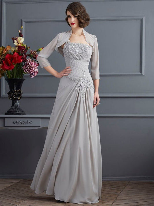 NumberSea - A - Line/Princess One - Shoulder Sleeveless Beading Long Chiffon Mother of the Bride Dresses