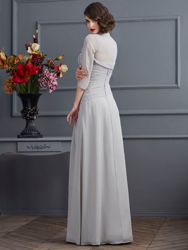 NumberSea - A - Line/Princess One - Shoulder Sleeveless Beading Long Chiffon Mother of the Bride Dresses