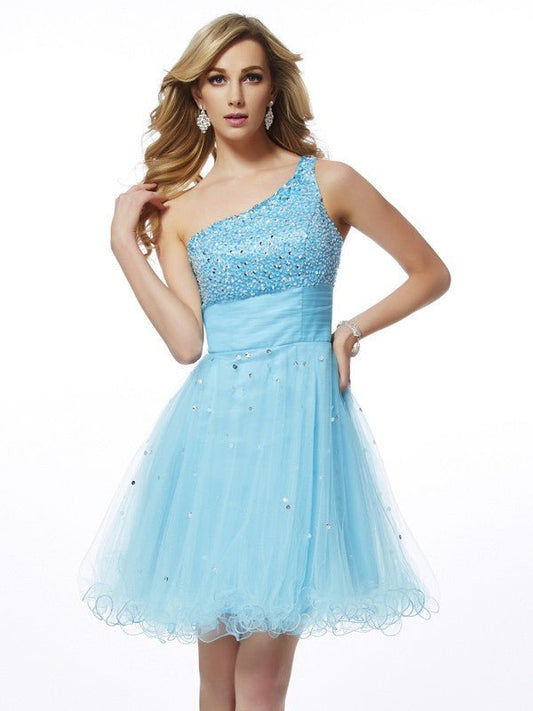 NumberSea - A - Line/Princess One - Shoulder Sleeveless Beading Short Organza Homecoming Dresses