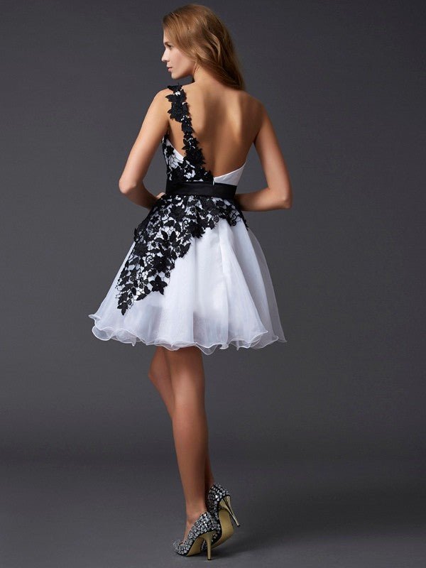 NumberSea - A - Line/Princess One - Shoulder Sleeveless Lace Short Organza Homecoming Dresses