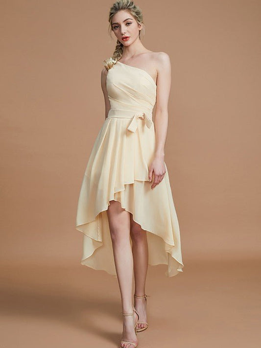 NumberSea - A - Line/Princess One - Shoulder Sleeveless Layers Asymmetrical Chiffon Bridesmaid Dresses