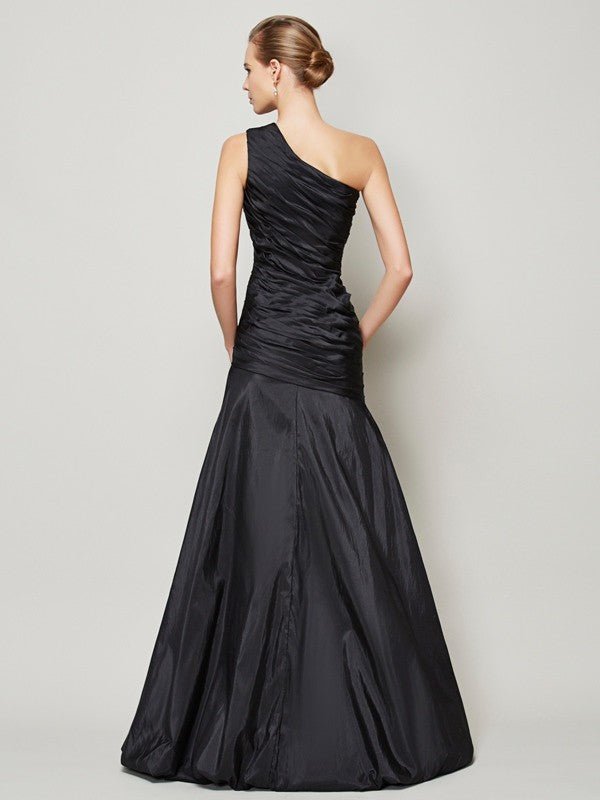 NumberSea - A - Line/Princess One - Shoulder Sleeveless Pleats Long Taffeta Bridesmaid Dresses