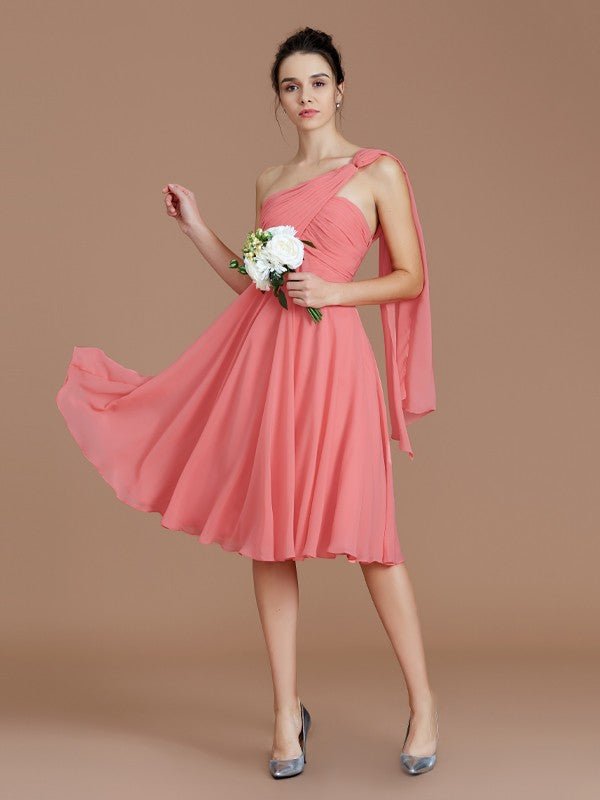 NumberSea - A - Line/Princess One - Shoulder Sleeveless Ruched Short/Mini Chiffon Bridesmaid Dresses