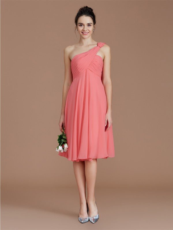 NumberSea - A - Line/Princess One - Shoulder Sleeveless Ruched Short/Mini Chiffon Bridesmaid Dresses