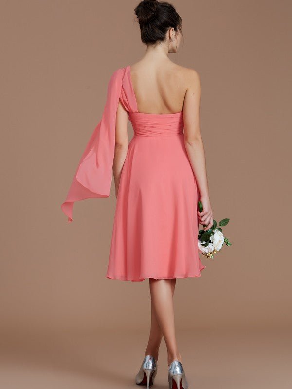 NumberSea - A - Line/Princess One - Shoulder Sleeveless Ruched Short/Mini Chiffon Bridesmaid Dresses