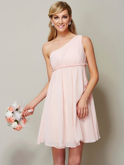 NumberSea - A - Line/Princess One - Shoulder Sleeveless Sash/Ribbon/Belt Short Chiffon Bridesmaid Dresses