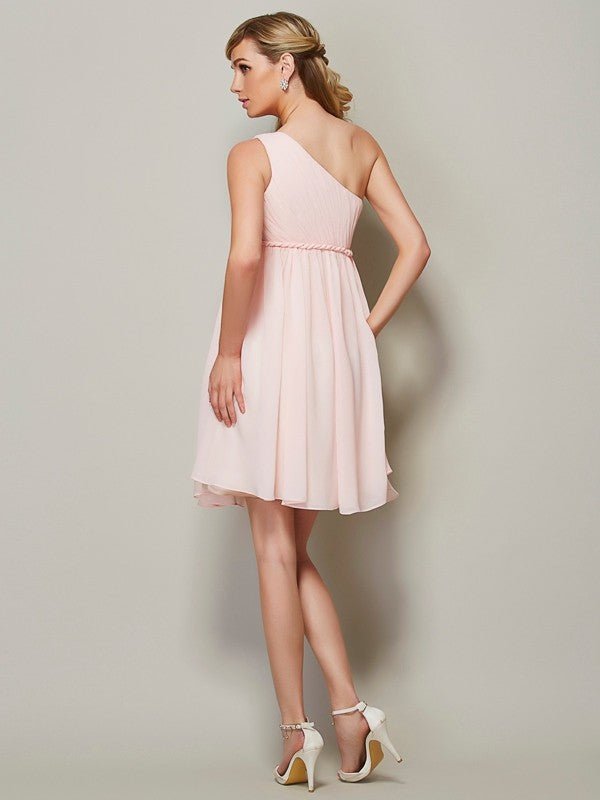 NumberSea - A - Line/Princess One - Shoulder Sleeveless Sash/Ribbon/Belt Short Chiffon Bridesmaid Dresses