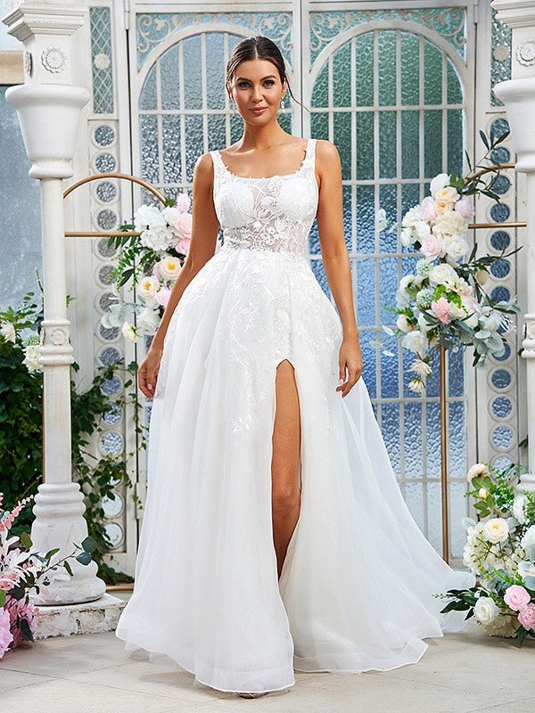 NumberSea - A - Line/Princess Organza Lace Straps Sleeveless Sweep/Brush Train Wedding Dresses