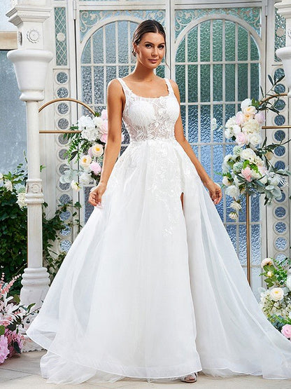 NumberSea - A - Line/Princess Organza Lace Straps Sleeveless Sweep/Brush Train Wedding Dresses