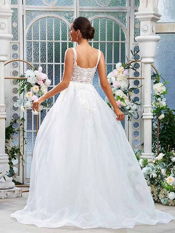 NumberSea - A - Line/Princess Organza Lace Straps Sleeveless Sweep/Brush Train Wedding Dresses