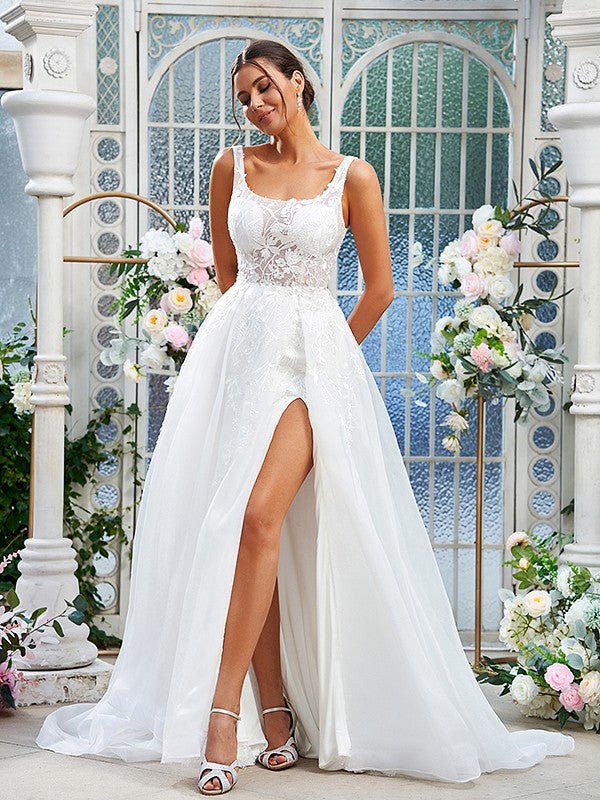 NumberSea - A - Line/Princess Organza Lace Straps Sleeveless Sweep/Brush Train Wedding Dresses