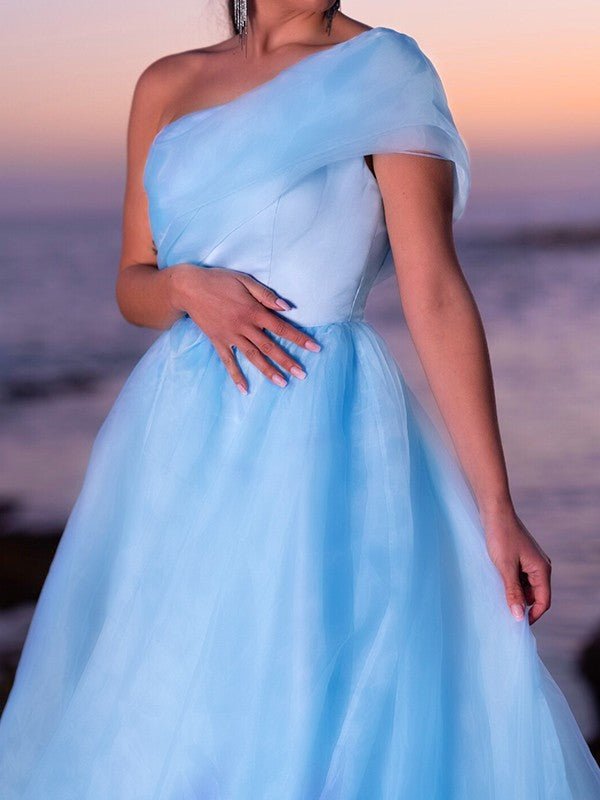 NumberSea - A - Line/Princess Organza Ruffles One - Shoulder Sleeveless Sweep/Brush Train Dresses