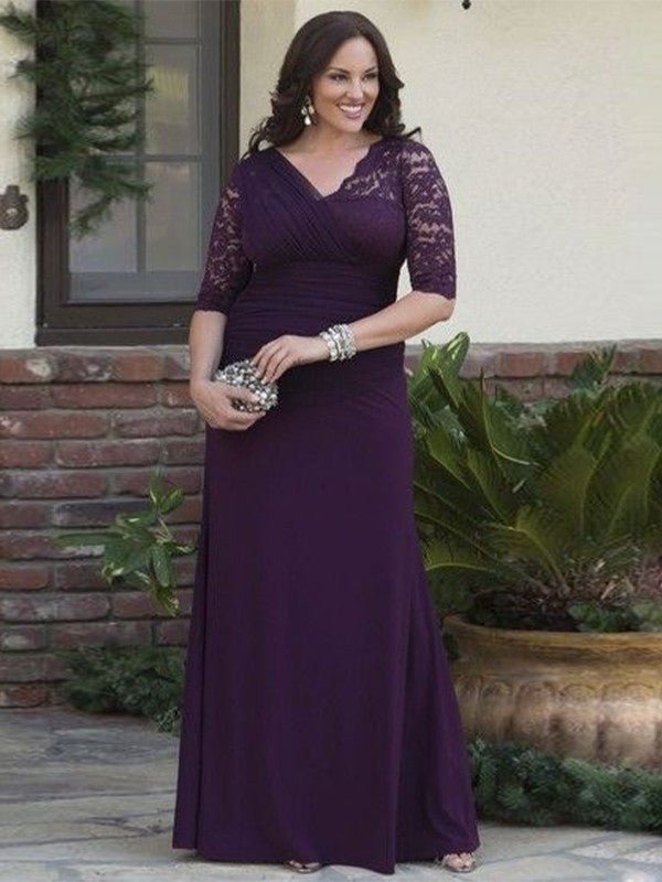 NumberSea - A - Line/Princess Satin Lace V - neck 1/2 Sleeves Floor - Length Mother of the Bride Dresses