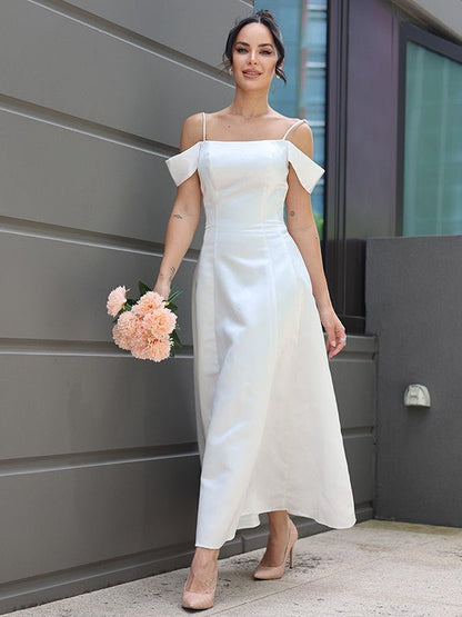 NumberSea - A - Line/Princess Satin Ruffles Spaghetti Straps Sleeveless Ankle - Length Wedding Dresses