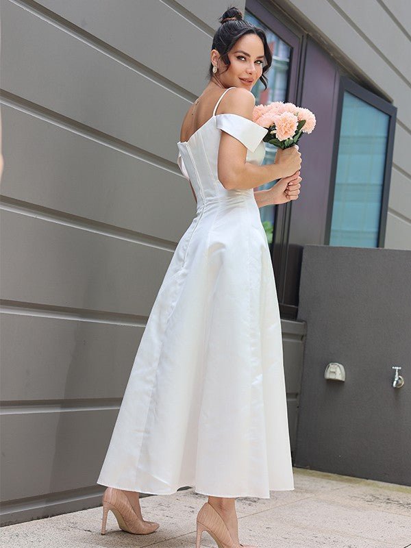 NumberSea - A - Line/Princess Satin Ruffles Spaghetti Straps Sleeveless Ankle - Length Wedding Dresses