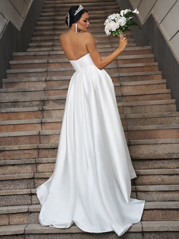 NumberSea - A - Line/Princess Satin Ruffles Sweetheart Sleeveless Chapel Train Wedding Dresses