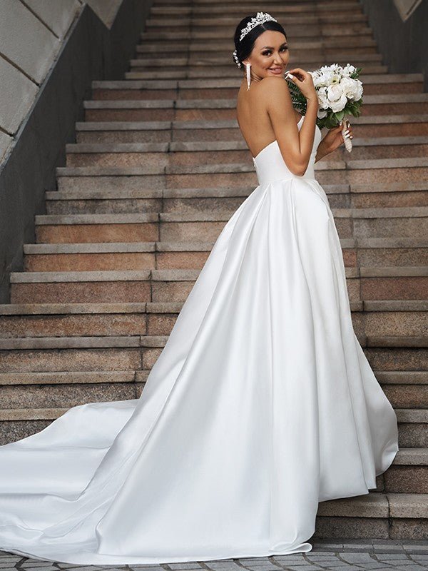 NumberSea - A - Line/Princess Satin Ruffles Sweetheart Sleeveless Chapel Train Wedding Dresses