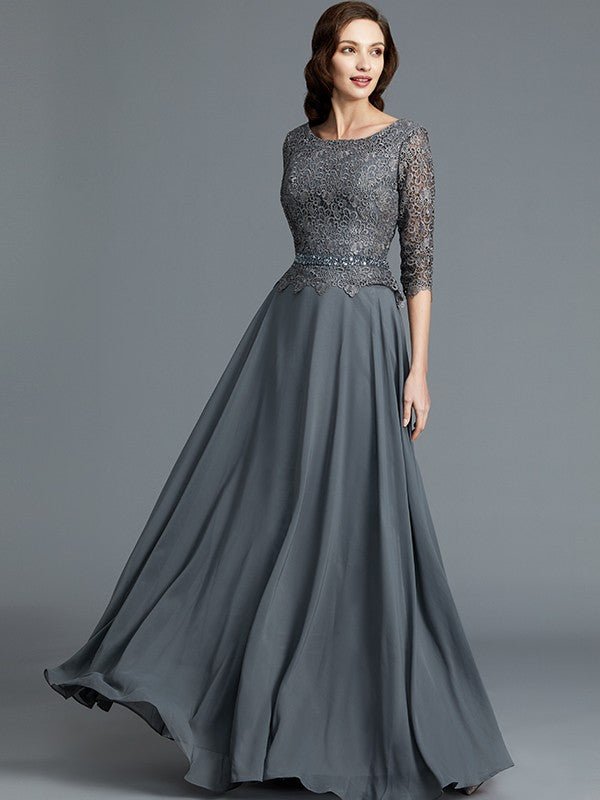 NumberSea - A - Line/Princess Scoop 1/2 Sleeves Chiffon Floor - Length Mother of the Bride Dresses