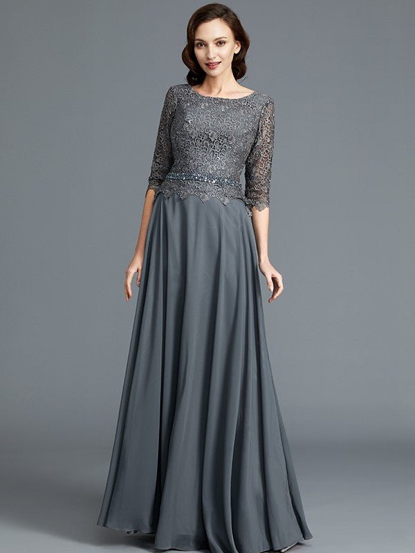 NumberSea - A - Line/Princess Scoop 1/2 Sleeves Chiffon Floor - Length Mother of the Bride Dresses