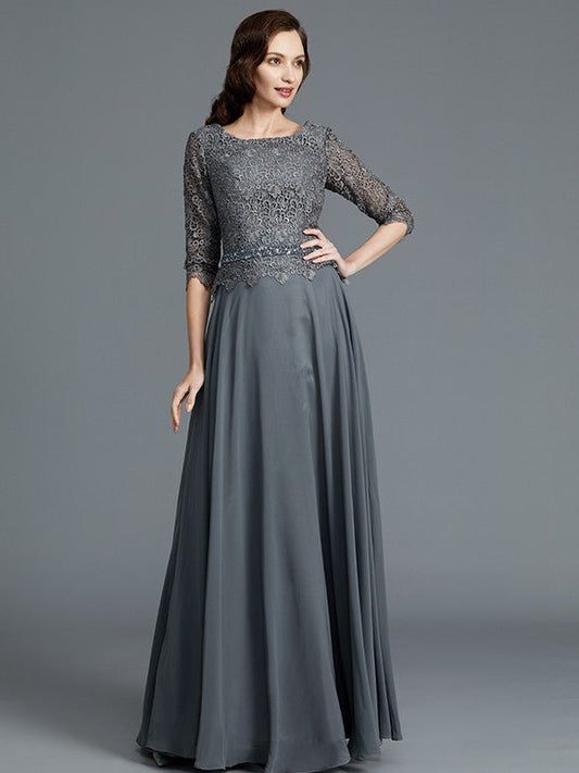 NumberSea - A - Line/Princess Scoop 1/2 Sleeves Chiffon Floor - Length Mother of the Bride Dresses