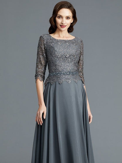 NumberSea - A - Line/Princess Scoop 1/2 Sleeves Chiffon Floor - Length Mother of the Bride Dresses