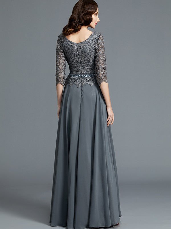 NumberSea - A - Line/Princess Scoop 1/2 Sleeves Chiffon Floor - Length Mother of the Bride Dresses