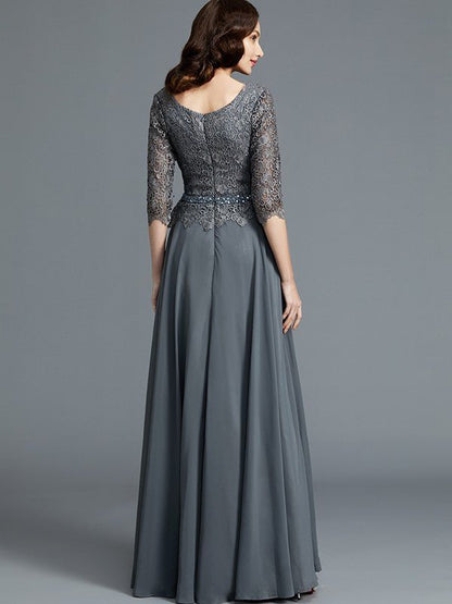 NumberSea - A - Line/Princess Scoop 1/2 Sleeves Chiffon Floor - Length Mother of the Bride Dresses