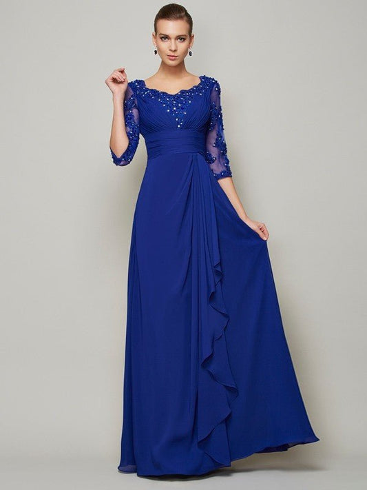 NumberSea - A - Line/Princess Scoop 3/4 Sleeves Lace Long Chiffon Mother of the Bride Dresses