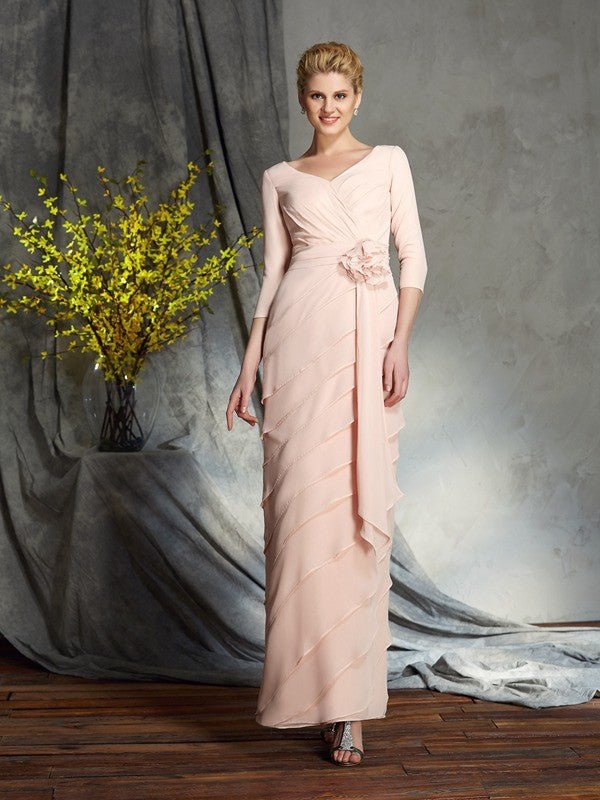 NumberSea - A - Line/Princess Scoop Applique 3/4 Sleeves Long Chiffon Mother of the Bride Dresses