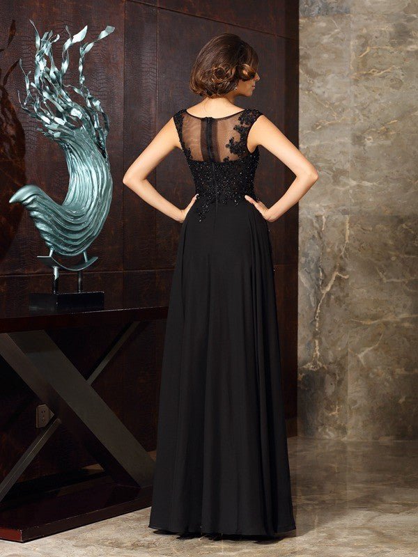 NumberSea - A - Line/Princess Scoop Applique Sleeveless Long Chiffon Mother of the Bride Dresses