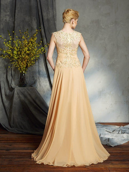 NumberSea - A - Line/Princess Scoop Applique Sleeveless Long Chiffon Mother of the Bride Dresses