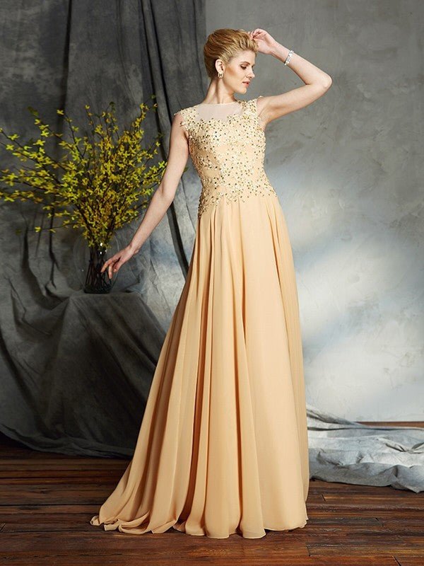 NumberSea - A - Line/Princess Scoop Applique Sleeveless Long Chiffon Mother of the Bride Dresses