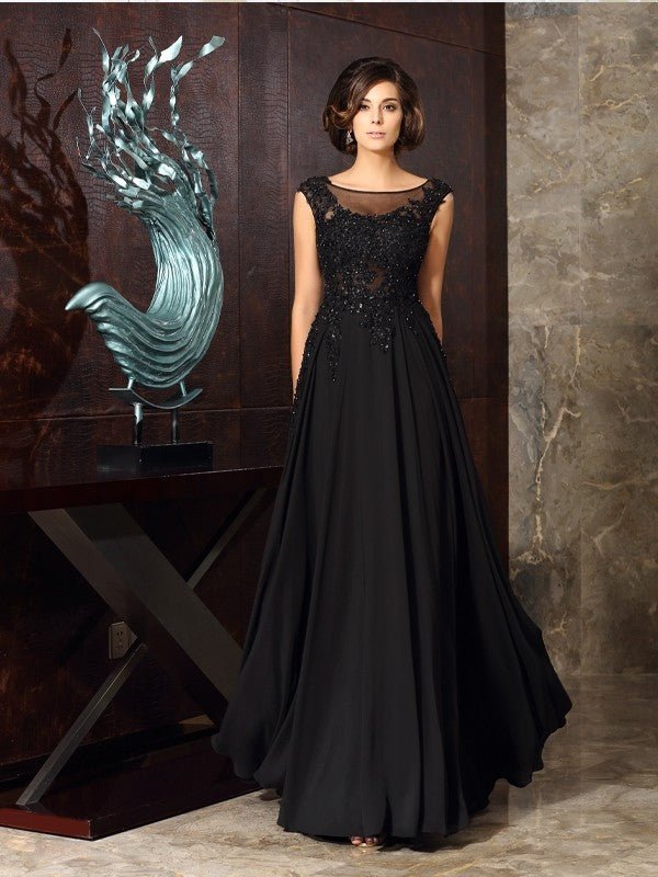 NumberSea - A - Line/Princess Scoop Applique Sleeveless Long Chiffon Mother of the Bride Dresses