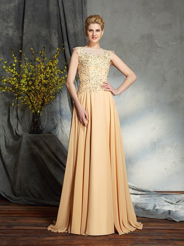 NumberSea - A - Line/Princess Scoop Applique Sleeveless Long Chiffon Mother of the Bride Dresses